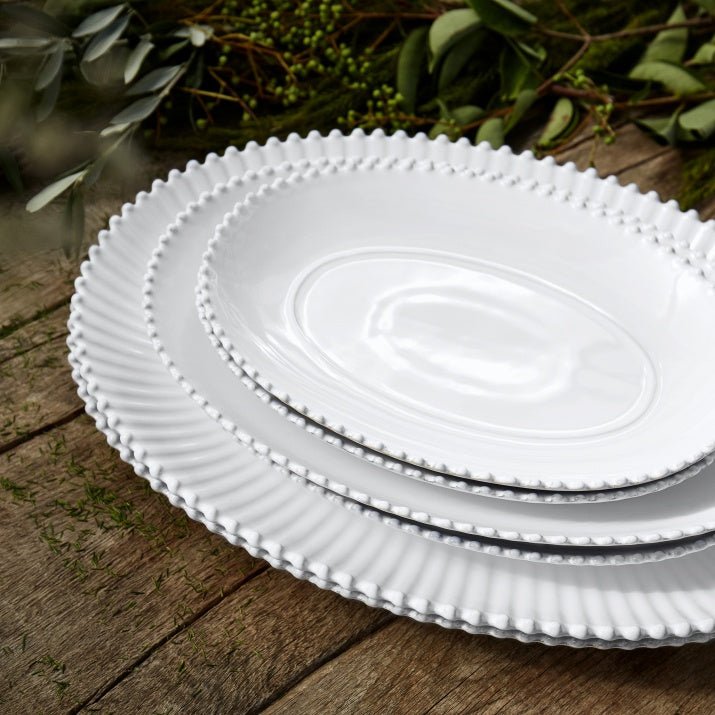 Grand plat ovale en grès fin blanc bord perlé Pearl - COSTA NOVA - La Maison MilanaisePEA501