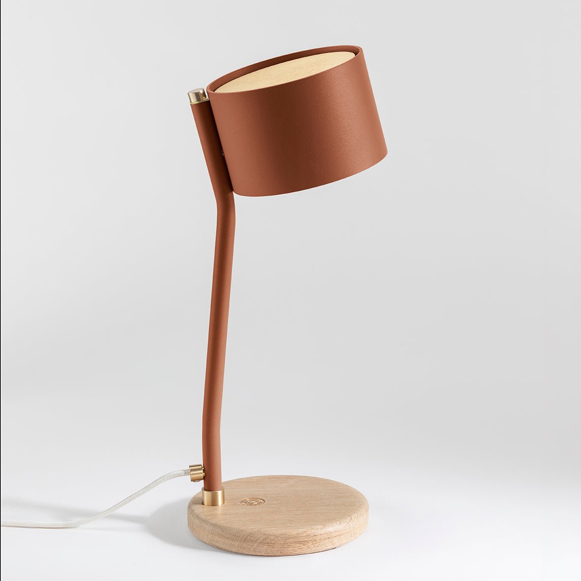 Lampe à poser design recyclé et artisanat français Canopée - JURIE & JARRE - La Maison MilanaiseCALA04CLBLOrange Terre CuiteChêne clair recycléBlanc