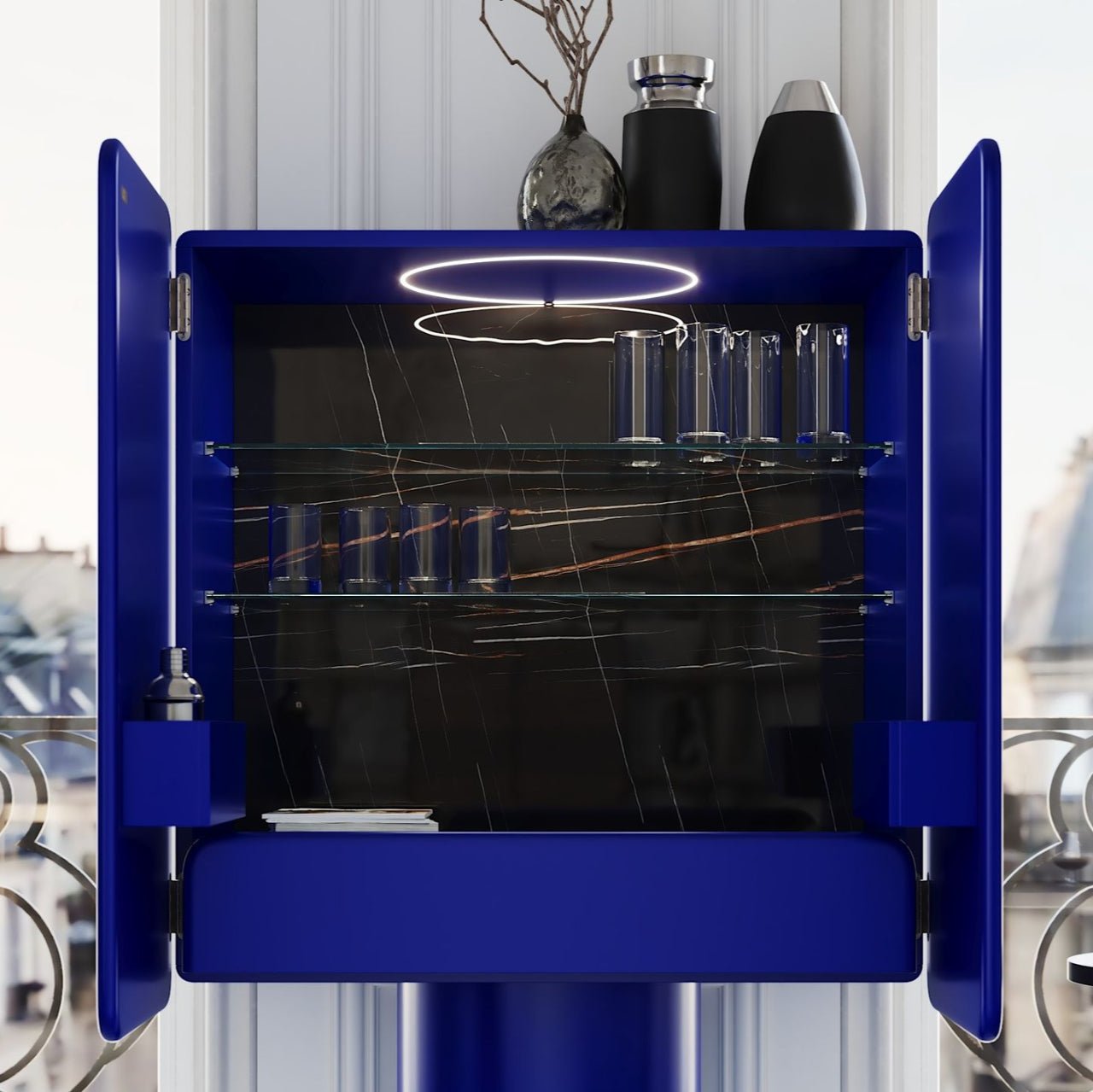 Meuble bar REGIS Bleu électrique – insert céramique Sahara Noir - ULTRA MOBILI - La Maison MilanaiseBRG