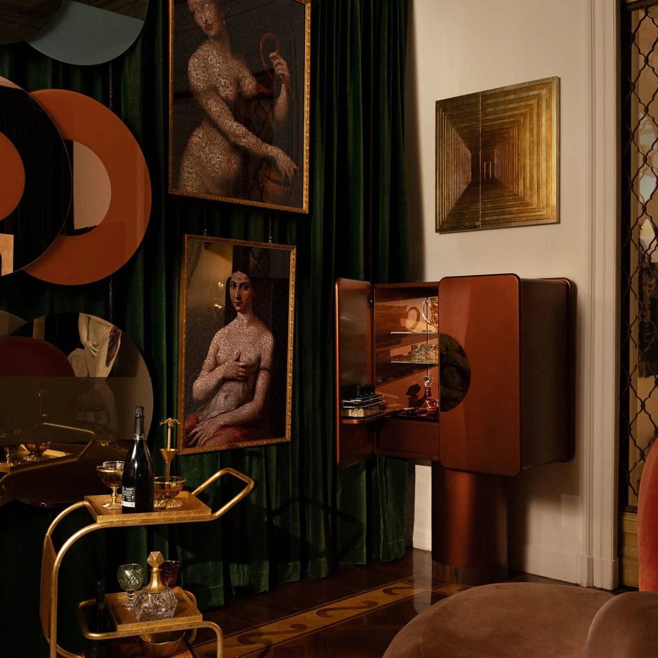 Meuble bar REGIS Cuivre, Miroir et Noyer - ULTRA MOBILI - La Maison MilanaiseBRGCDM