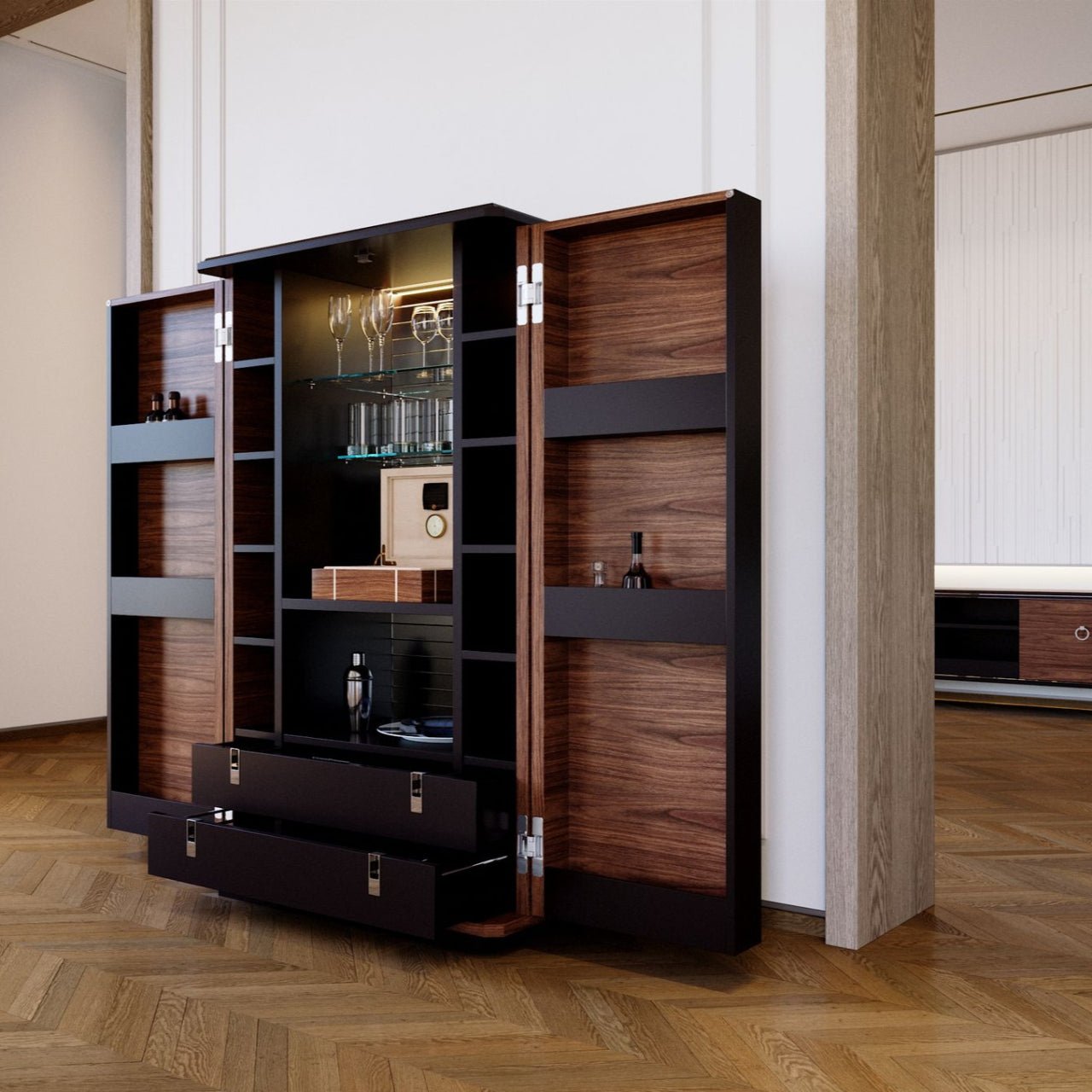 Meuble bar XXL en noyer canaletto – TEOMONDO - ULTRA MOBILI - La Maison MilanaiseBTMNOYER2