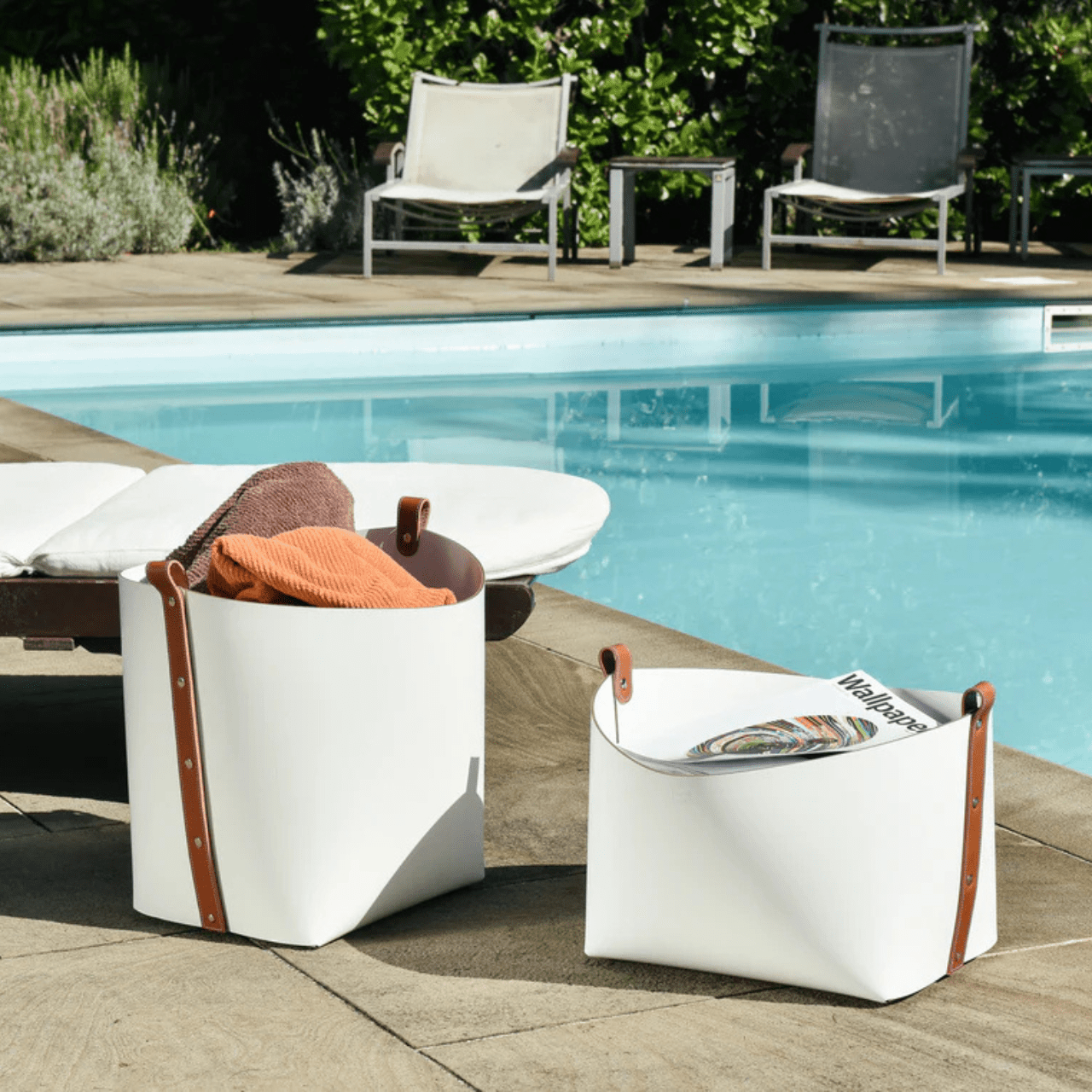 Panier Ovo en cuir recyclé - PINETTI - La Maison MilanaiseBlanc40cmx40cmxH29cm