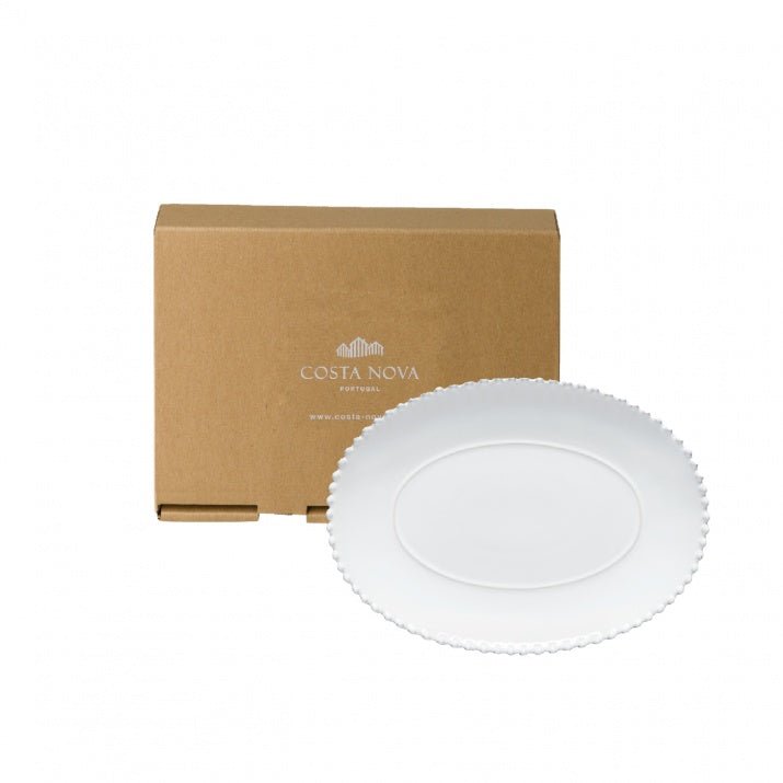 Plat ovale en grès fin bord perlé Pearl - COSTA NOVA - La Maison MilanaisePEA331BMoyen 34.2x25xH3.5cmBlanc