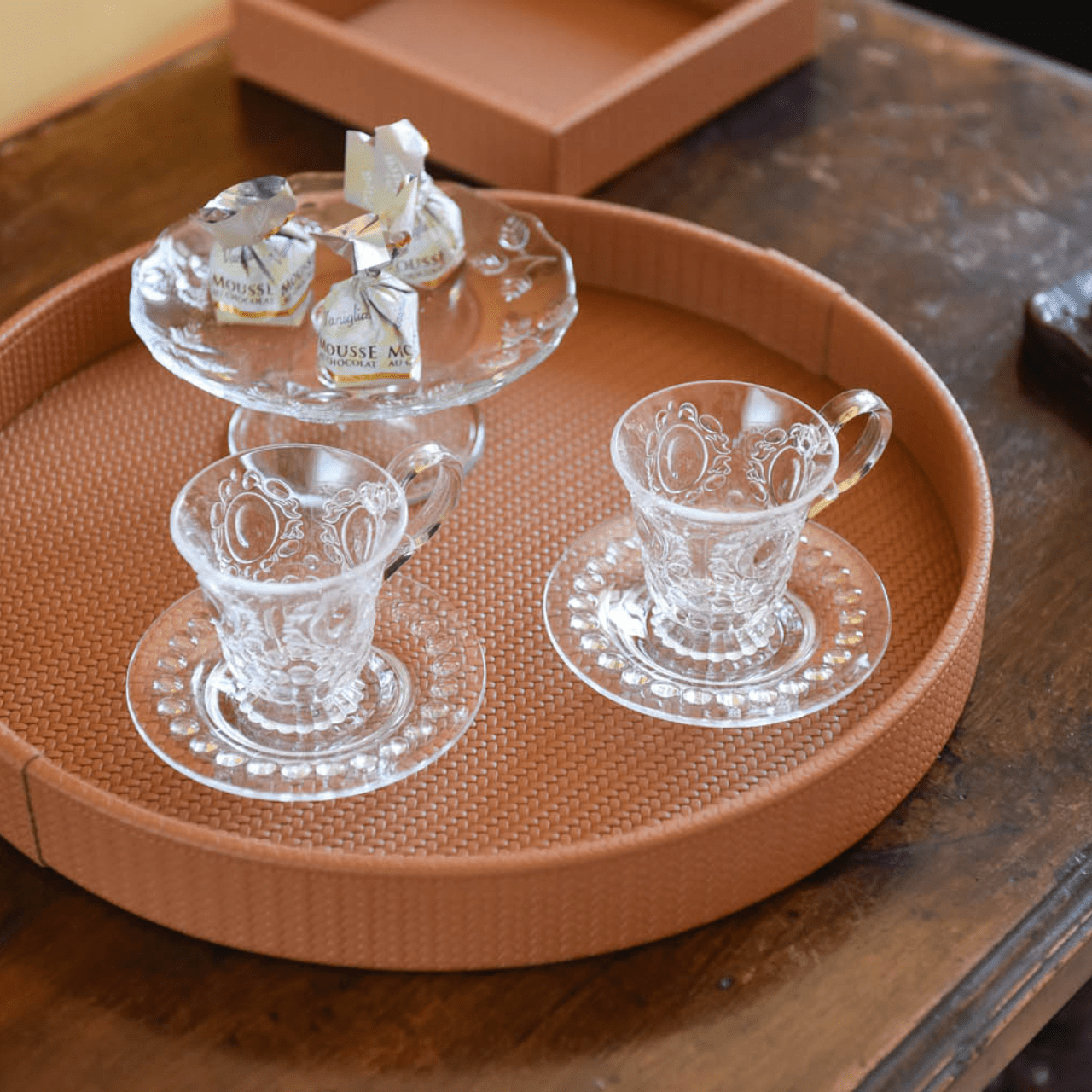 Plateau rond Gea en cuir - PINETTI - La Maison Milanaise00.0110Ø30cmCrème grainé