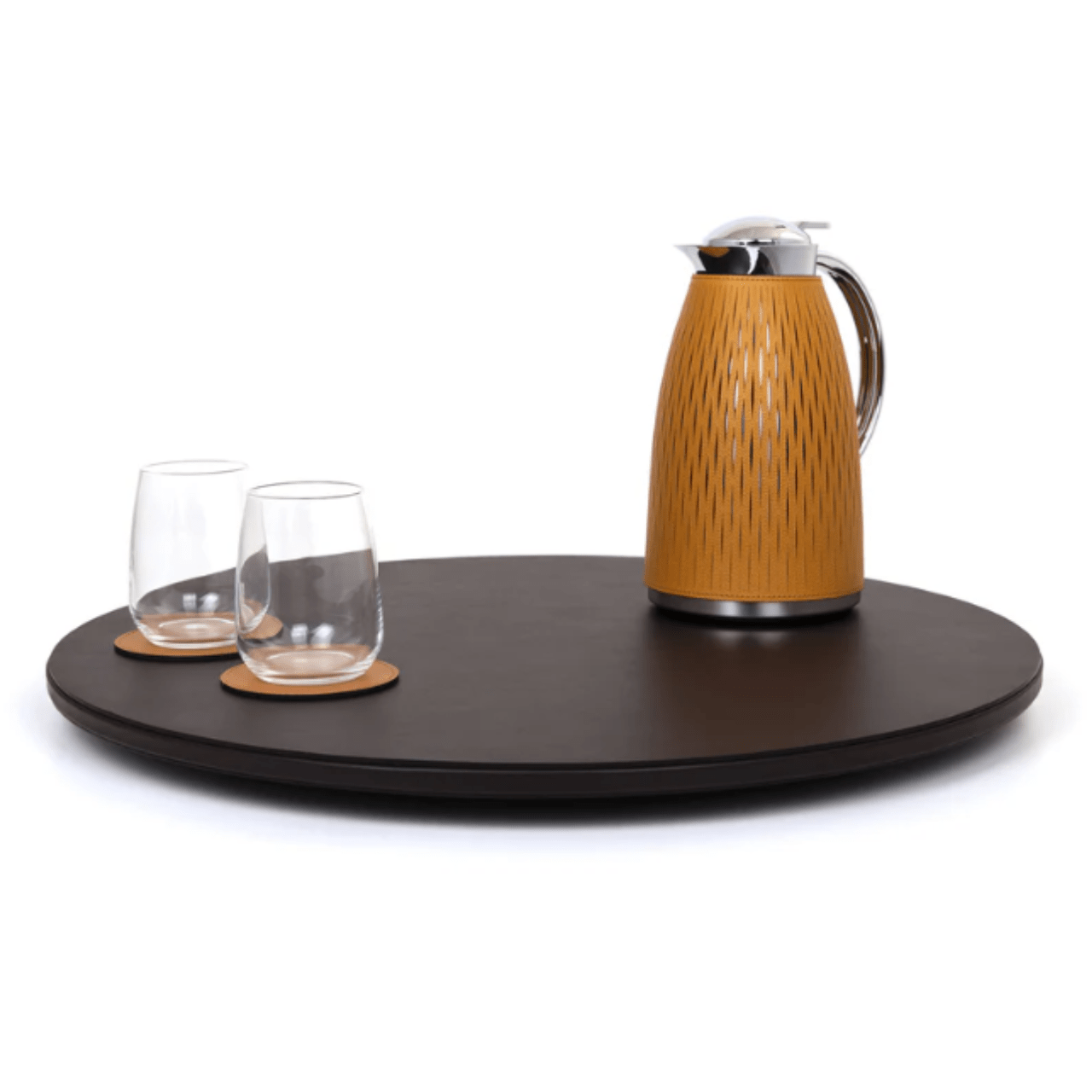 Plateau rond tournant en cuir - PINETTI - La Maison MilanaiseØ60cmCrème grainé