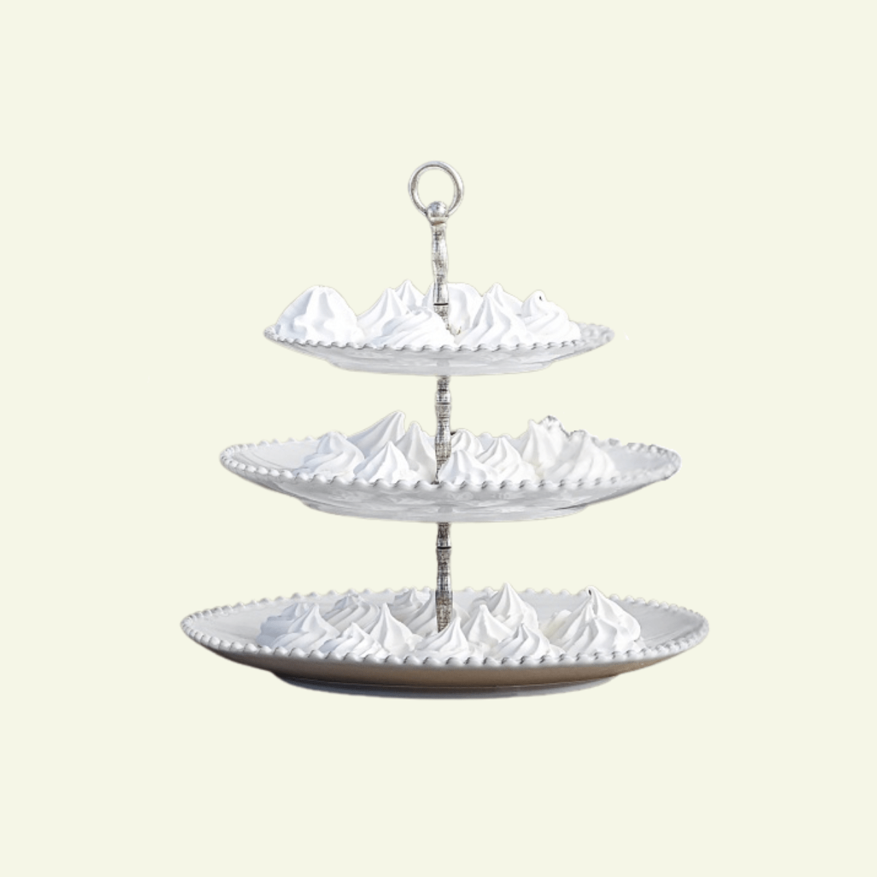 Porte gâteaux 3 niveaux en grès fin blanc bord perlé Pearl - COSTA NOVA - La Maison MilanaisePEPS01