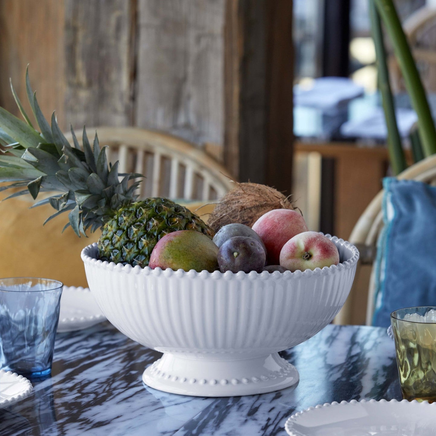 Saladier/ Corbeille à fruits en grès fin blanc bord perlé Pearl - COSTA NOVA - La Maison MilanaisePED321
