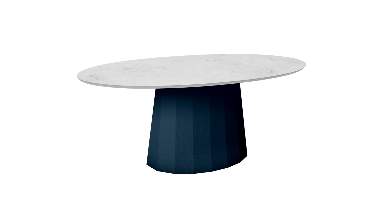 Table basse ovale en marbre avec pied conique en métal 109cm Ankara - MATIÈRE GRISE - La Maison MilanaiseDenim 007Marbre Carrare Blanc