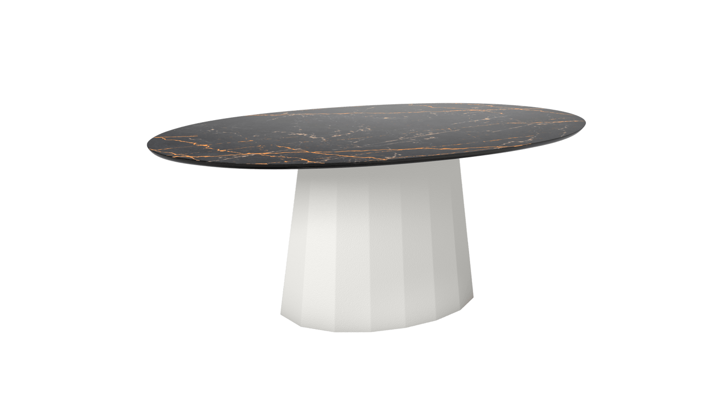 Table basse ovale en marbre avec pied conique en métal 109cm Ankara - MATIERE GRISE - La Maison MilanaiseBlanc 001