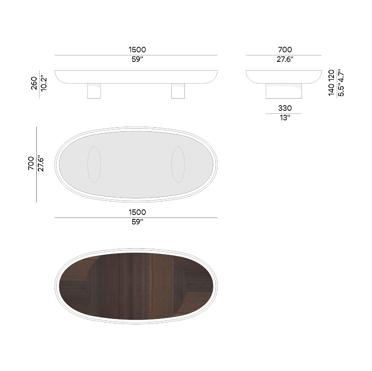 Table basse ovale ERACLE 150 – Design sculptural & finitions précieuses - ULTRA MOBILI - La Maison MilanaiseTER150