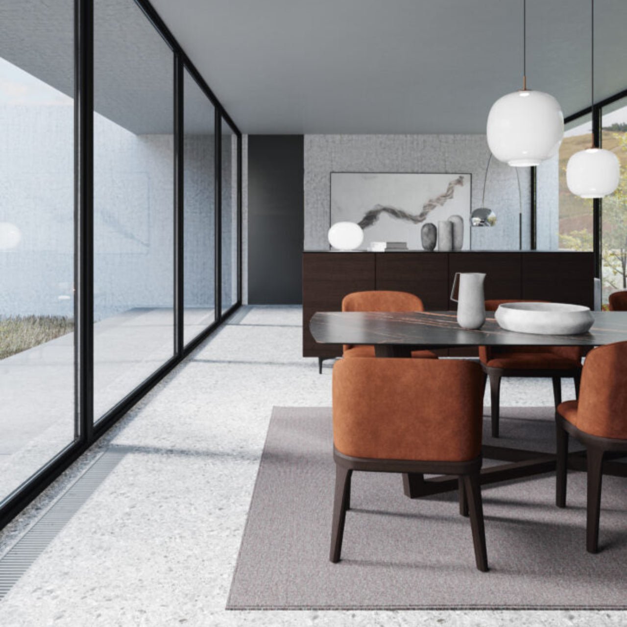Table FENG SHUI – Design italien d’exception en Fenix, céramique ou HPL – IMPÉRIAL LINE - La Maison MilanaiseFENGSHUI - 4Ø140cm Ronde Plateau Fenix et pied normal