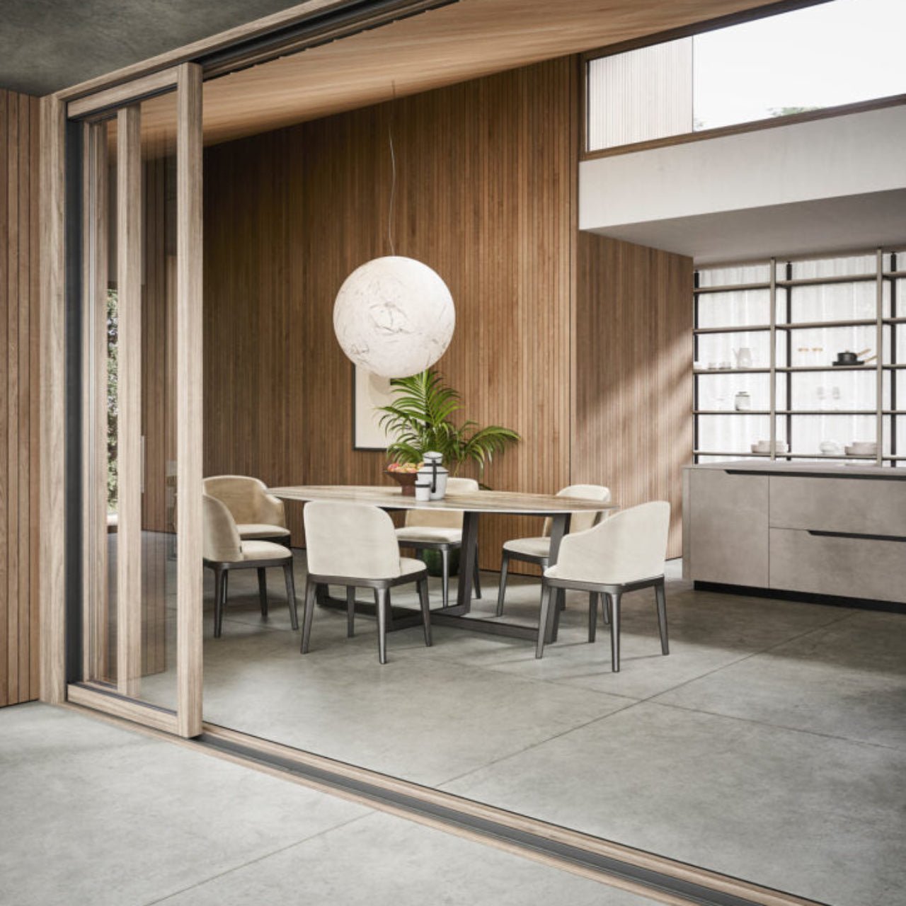Table FENG SHUI – Design italien d’exception en Fenix, céramique ou HPL – IMPÉRIAL LINE - La Maison MilanaiseFENGSHUI - 2200x100cm Ovale Plateau Fenix et pied reverse Chalet