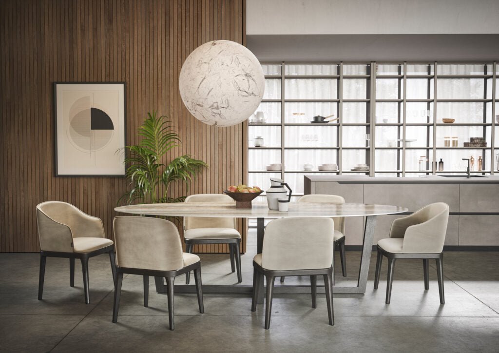 Table FENG SHUI – Design italien d’exception en Fenix, céramique ou HPL – IMPÉRIAL LINE - La Maison MilanaiseFENGSHUI - 2200x100cm Ovale Plateau Fenix et pied reverse Chalet