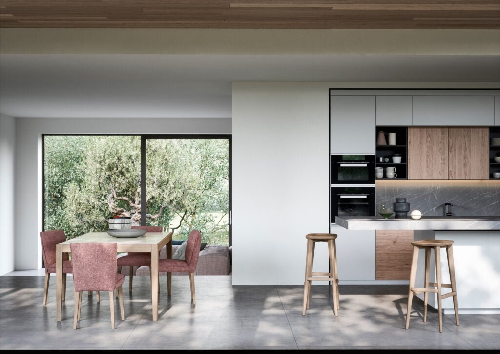 Table INSIDE – Plateau en céramique Calacatta & piètement bois Fango - IMPÉRIAL LINE - La Maison MilanaiseINSIDE - 1140x90cmFixe