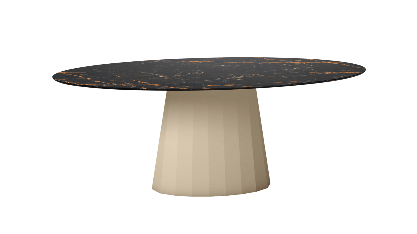 Table ovale en marbre et pied conique en métal Ankara - MATIERE GRISE - La Maison MilanaiseANKARASTLAURENTOVALE23Crème 190200cmx100cmxH75.6cm