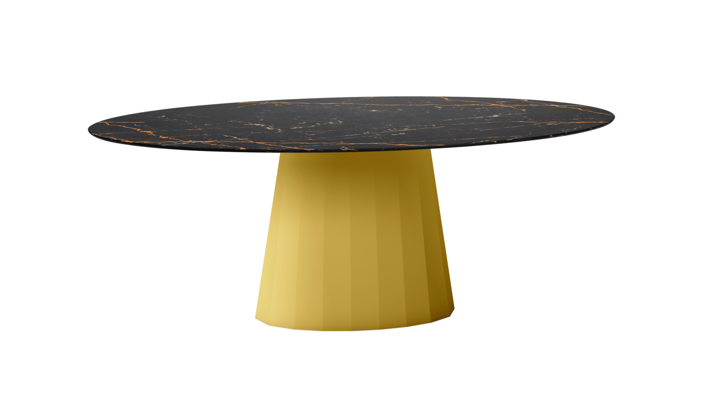 Table ovale en marbre et pied conique en métal Ankara - MATIERE GRISE - La Maison MilanaiseANKARASTLAURENTOVALE67Laiton 230200cmx100cmxH75.6cm