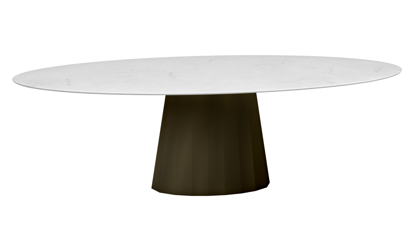 Table ovale en marbre et pied conique en métal Ankara - MATIERE GRISE - La Maison MilanaiseANKARACARRARE73Brut Vernis fumé 241200cmx100cmxH75.6cm