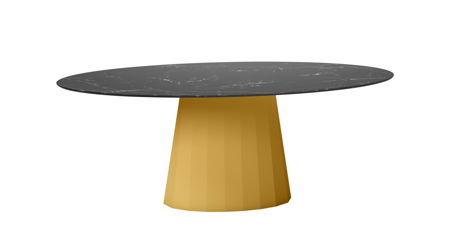 Table ovale en marbre et pied conique en métal Ankara - MATIERE GRISE - La Maison MilanaiseANKARAMARQUINAOVALE67Laiton 230200cmx100cmxH75.6cm