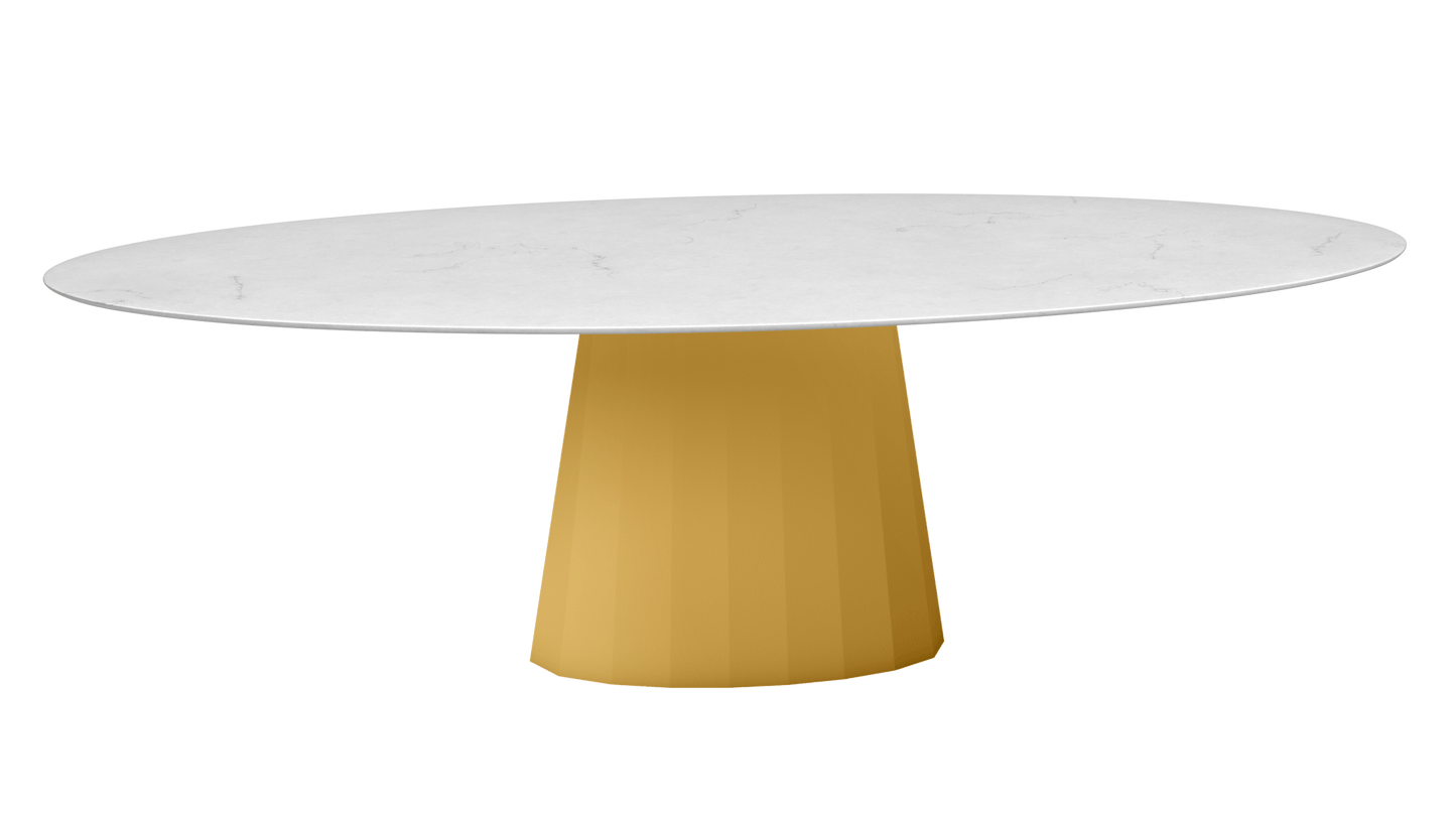 Table ovale en marbre et pied conique en métal Ankara - MATIERE GRISE - La Maison MilanaiseANKARACARRARE67Laiton 230200cmx100cmxH75.6cm