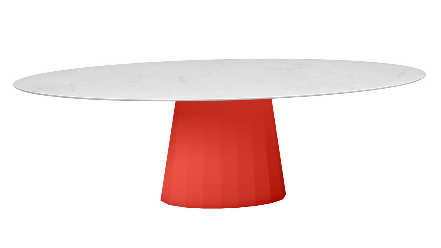 Table ovale en marbre et pied conique en métal Ankara - MATIERE GRISE - La Maison MilanaiseANKARACARRARE35Pêche 143200cmx100cmxH75.6cm