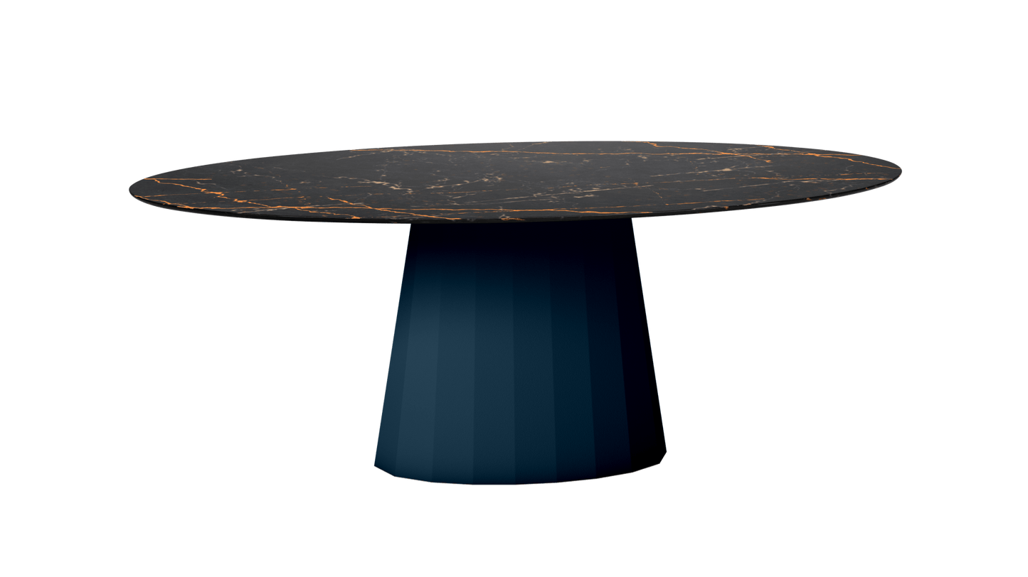 Table ovale en marbre et pied conique en métal Ankara - MATIERE GRISE - La Maison MilanaiseANKARASTLAURENTOVALE15Denim 007200cmx100cmxH75.6cm