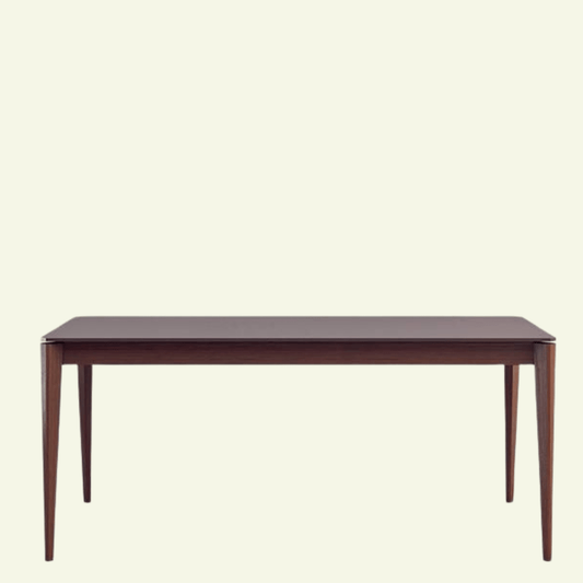 Table TAI - GA – Design sculptural & finitions nobles pour un intérieur d’exception - IMPÉRIAL LINE - La Maison MilanaiseTAI - GA - 4140x90cmPlateau Fenix Rosso Jaipur & Pieds Noyer OssidoFixe