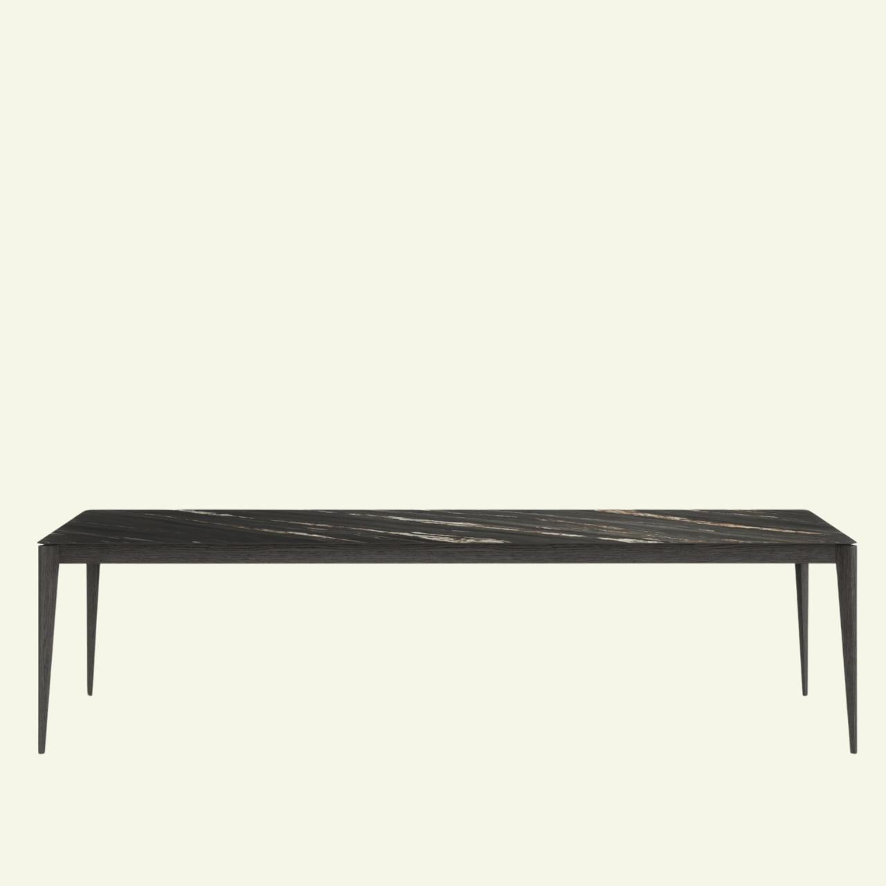 Table TAI - GA – Design sculptural & finitions nobles pour un intérieur d’exception - IMPÉRIAL LINE - La Maison MilanaiseTAI - GA - 1140x90cmPlateau Céramique Tropical Black Shiny & Pieds Grigio LunaFixe