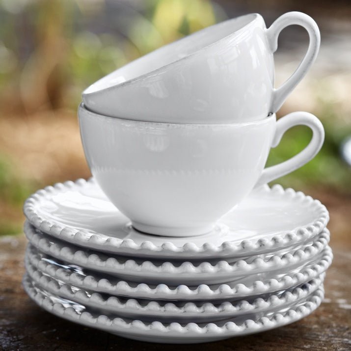 Tasses et sous tasses en grès fin bord perlé Pearl, lot de 6 - COSTA NOVA - La Maison MilanaisePECS04Blanc