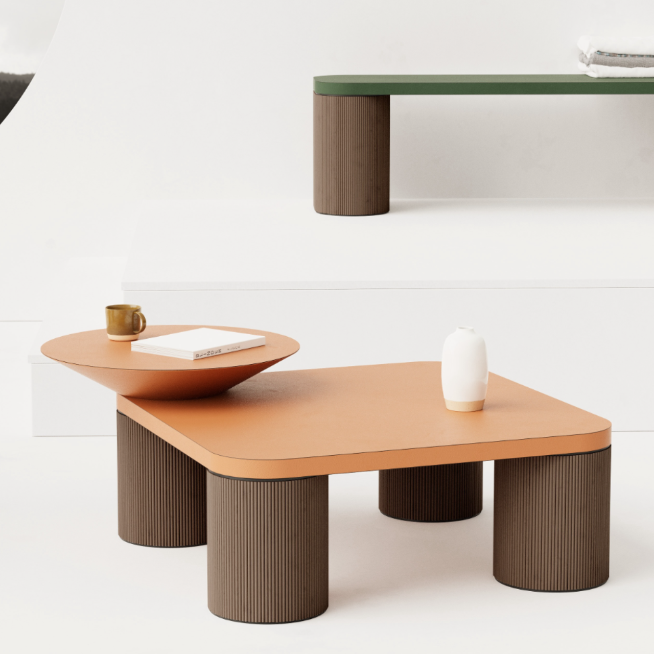 Banc en bois et cuir Alphabet - PINETTI