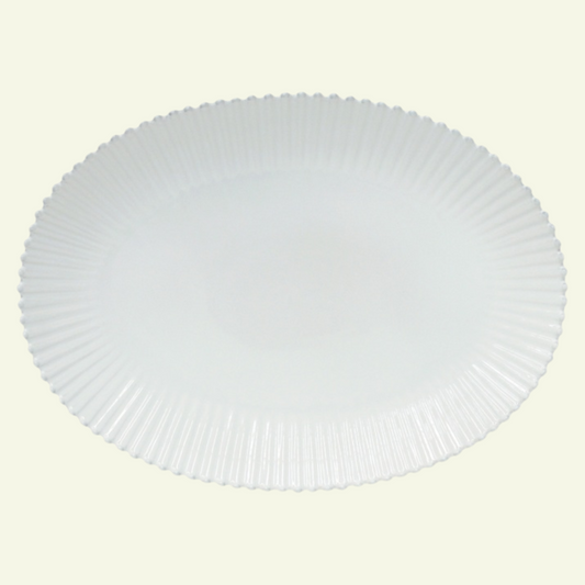 Grand plat ovale en grès fin blanc bord perlé Pearl - COSTA NOVA