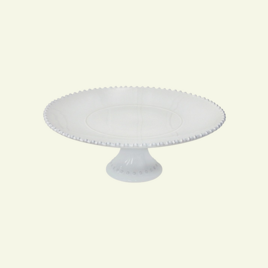 Porte gâteaux rond en grès fin blanc bord perlé Pearl - COSTA NOVA