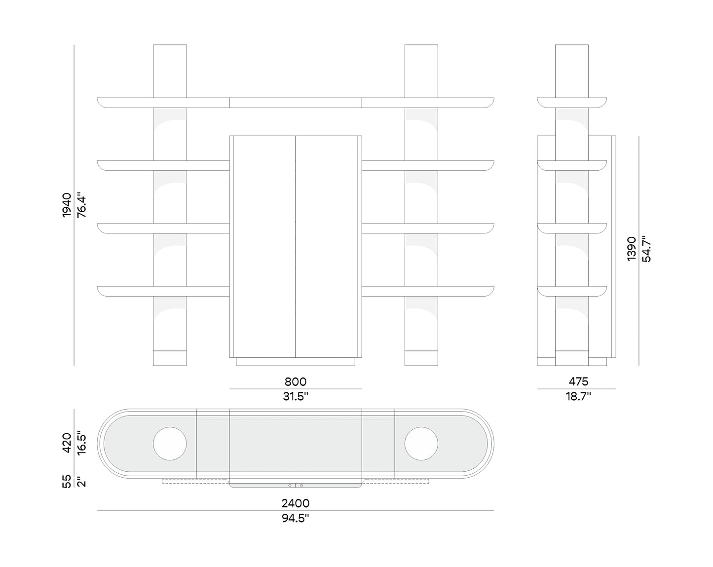 Bibliothèque MINA INT1 – Élégance modulaire avec vaisselier intégré - ULTRA MOBILI