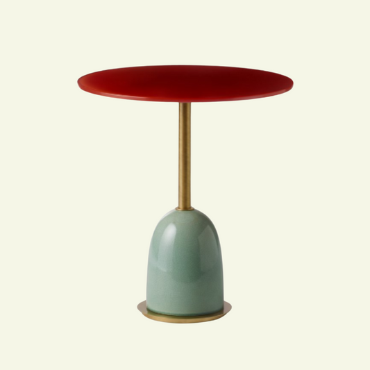 Table basse design rouge doré et bleu Pins de Marioni