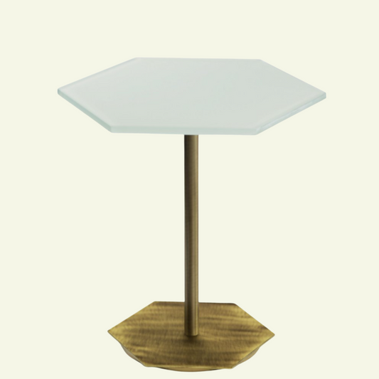 Table d'appoint hexagonale en verre et laiton Ted - MARIONI