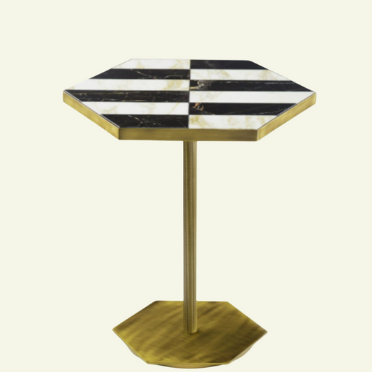 Table hexagonale en marbre noir et blanc Ted - MARIONI