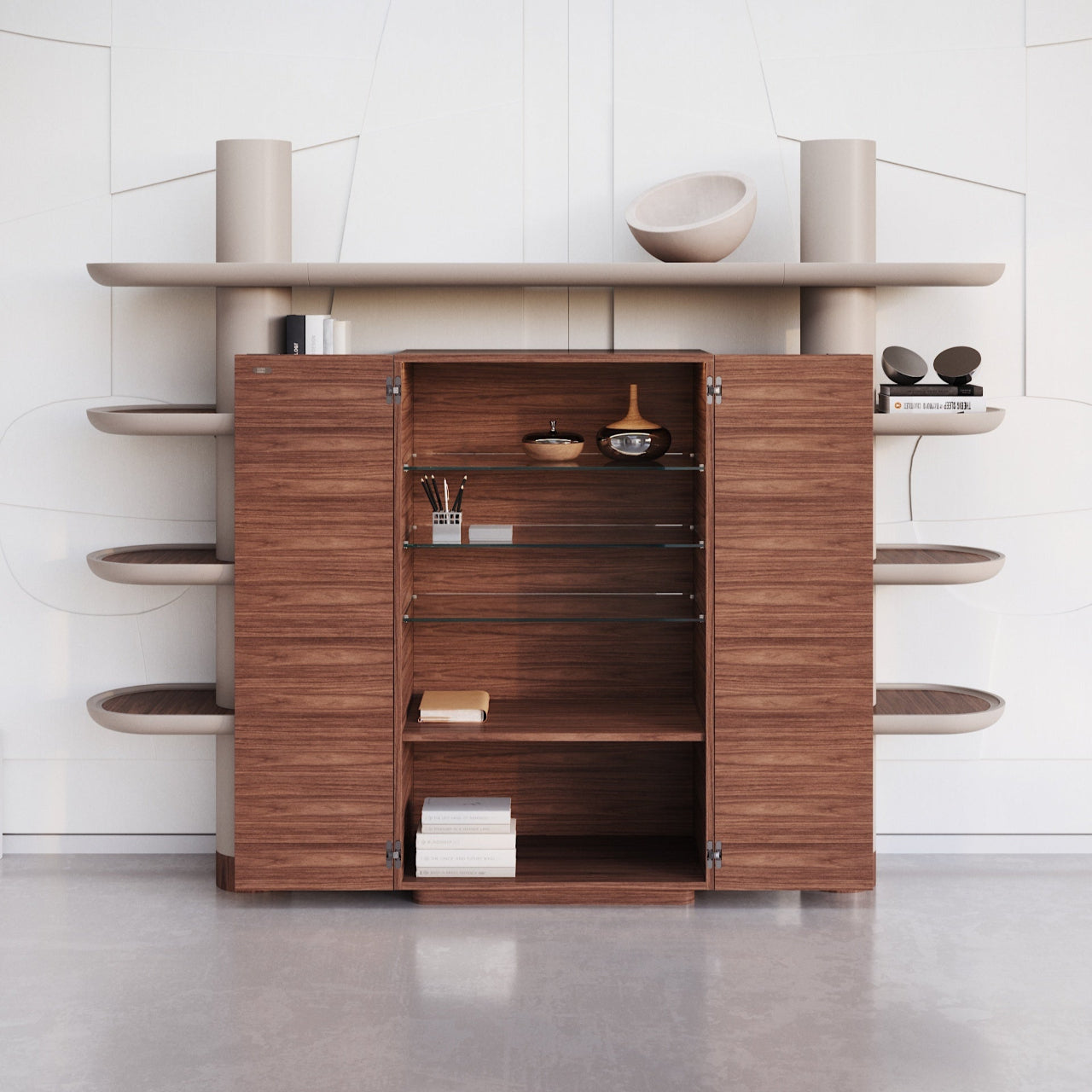 Bibliothèque MINA INT1 – Élégance modulaire avec vaisselier intégré - ULTRA MOBILI