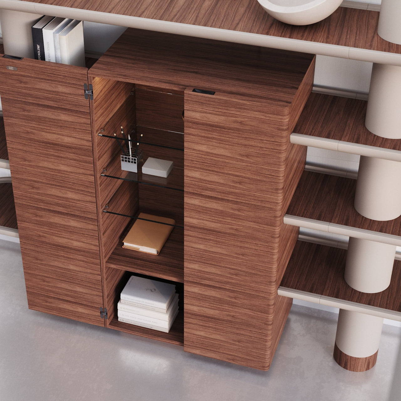 Bibliothèque MINA INT1 – Élégance modulaire avec vaisselier intégré - ULTRA MOBILI