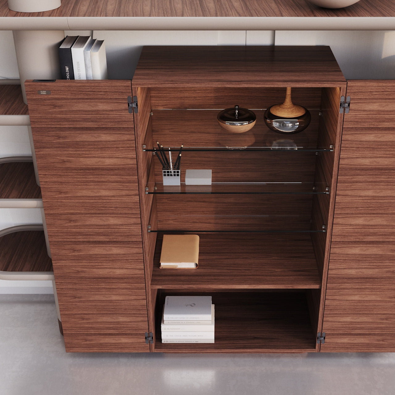 Bibliothèque MINA INT1 – Élégance modulaire avec vaisselier intégré - ULTRA MOBILI