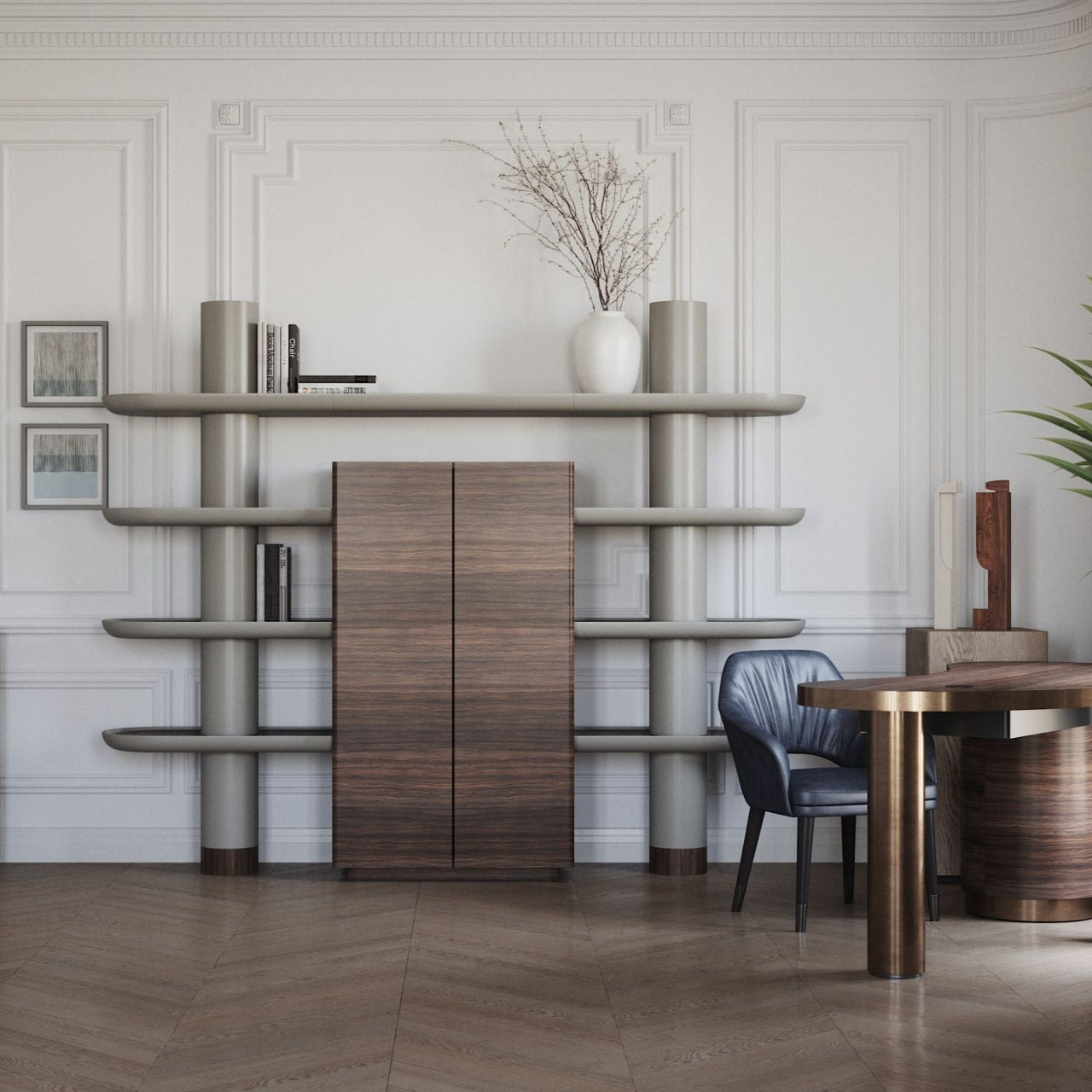 Bibliothèque MINA INT1 – Élégance modulaire avec vaisselier intégré - ULTRA MOBILI