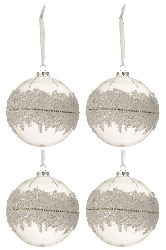 Boîte de 4 boules de Noël en sucre avec des diamants au milieu, en verre transparent, de grande taille