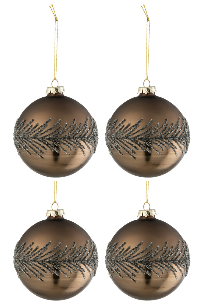 Boîte de 4 boules de Noël en verre gris mat brun moyen.