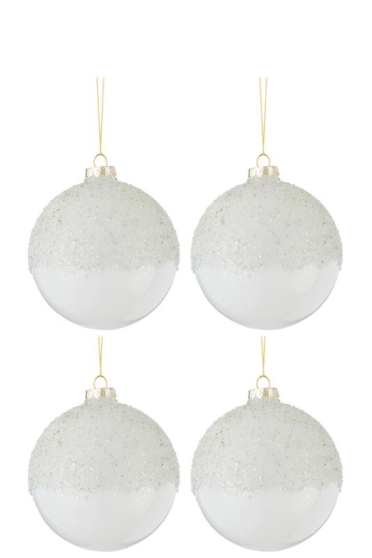 Boîte de 4 boules de Noël en sucre au-dessus du verre transparent blanc moyen