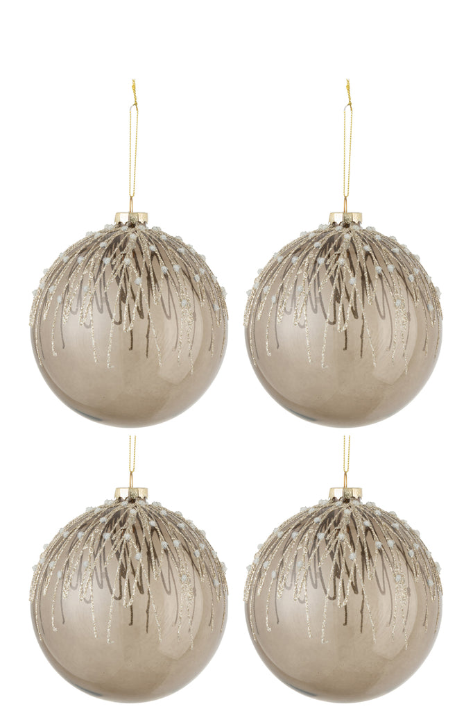 Boîte de 4 boules de Noël perles pailletées en verre gris grand