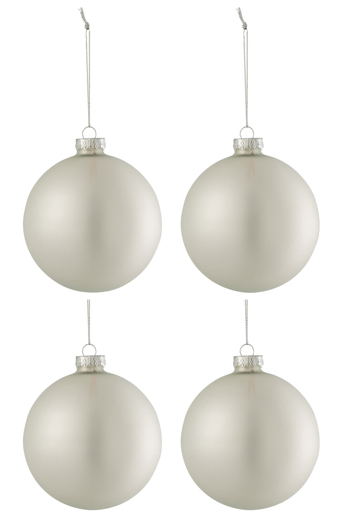 Boîte de 4 boules de Noël en verre ordinaire argent mat de taille moyenne