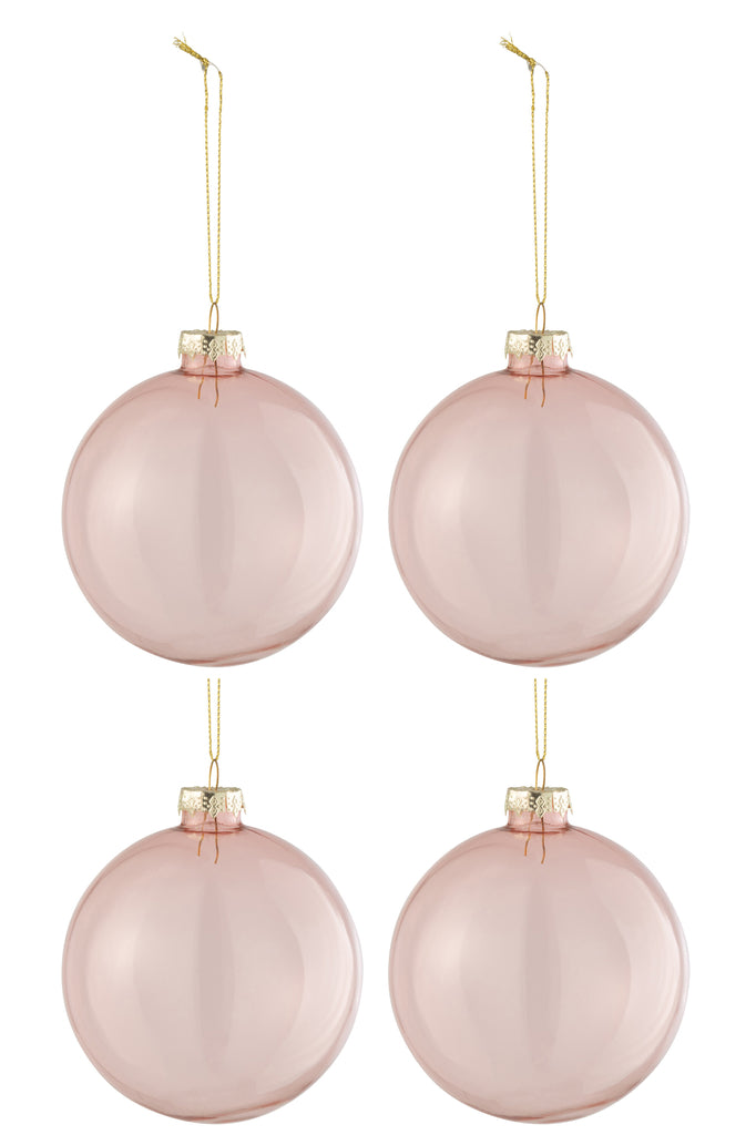 Boîte de 4 boules de Noël régulières transparentes rose clair de taille moyenne