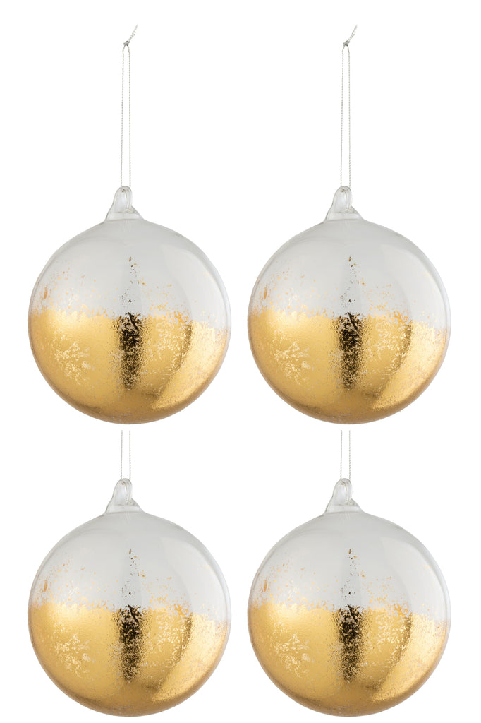 Boîte de 4 boules de Noël brillantes en verre doré transparent de grande taille