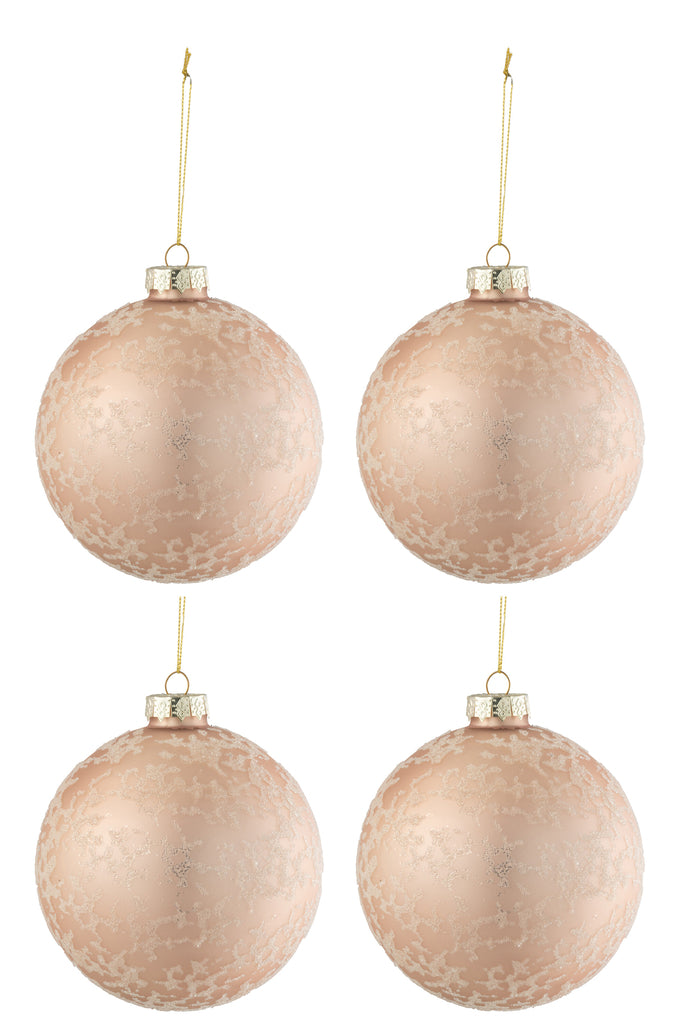 Boîte de 4 boules de Noël en verre à sucre mat rose clair, grande