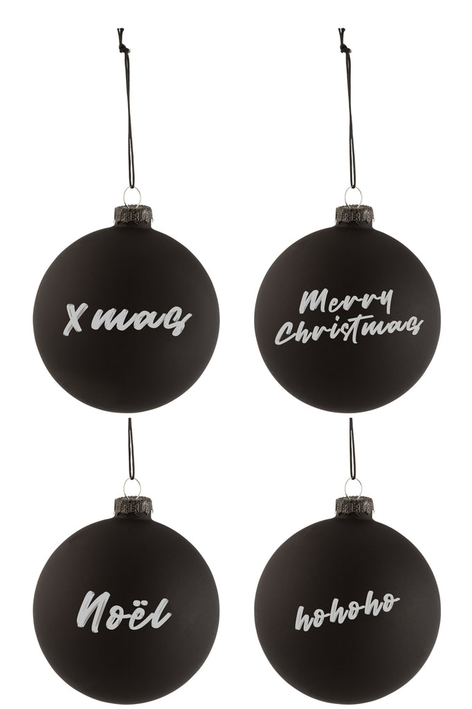 Boîte de 4 boules de Noël en verre ardoise noir de taille moyenne