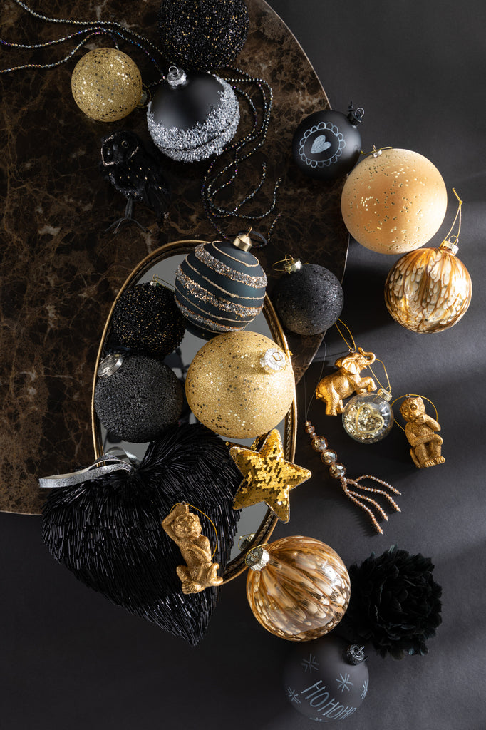 Boîte de 4 boules de Noël en verre ardoise noir de taille moyenne