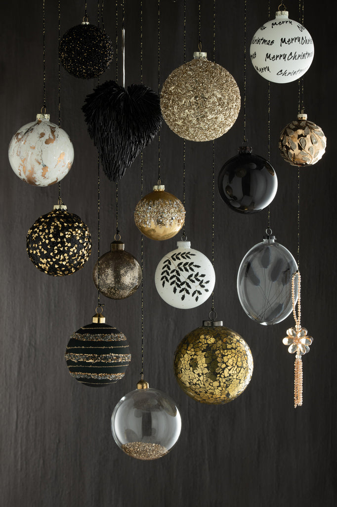 Boîte de 4 boules de Noël en verre pailleté doré, de grande taille